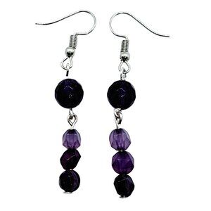 Amethyst and dyed agate stone bead earrings pierced silver tone ear wires